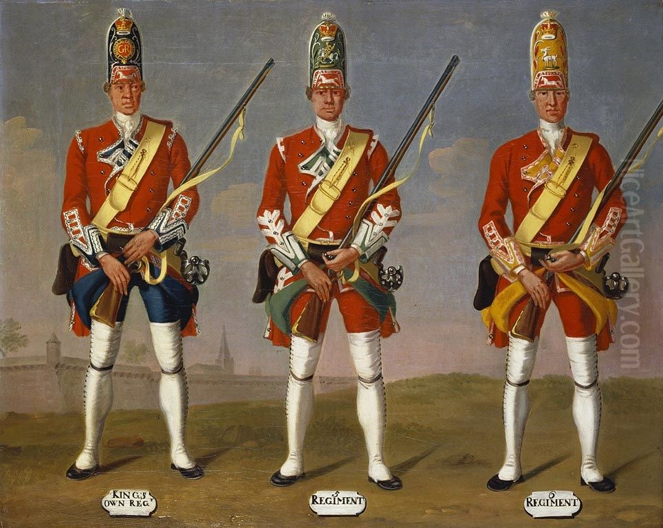 Grenadiers, 4th King's Own, 5th and 6th Regiments of Foot, 1751 Oil Painting by David Morier Grenadiers, 4th King's Own, 5th and 6th Regiments of Foot, 1751 Oil Painting by David Morier
