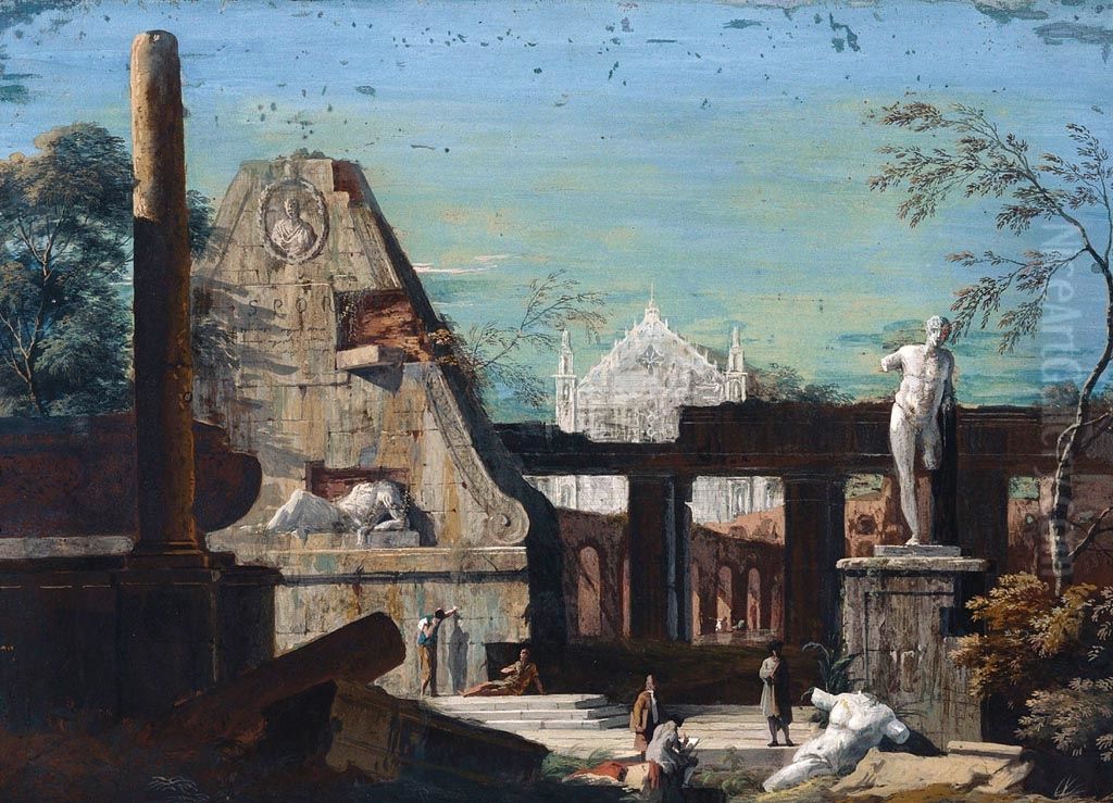 Ruin Caprice with a Gothic Church Oil Painting by Marco Ricci