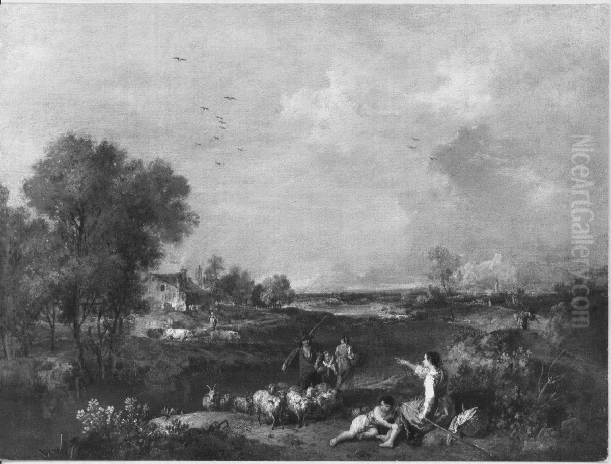 Landscape with a Shepherd and his Flock Oil Painting by Francesco Zuccarelli