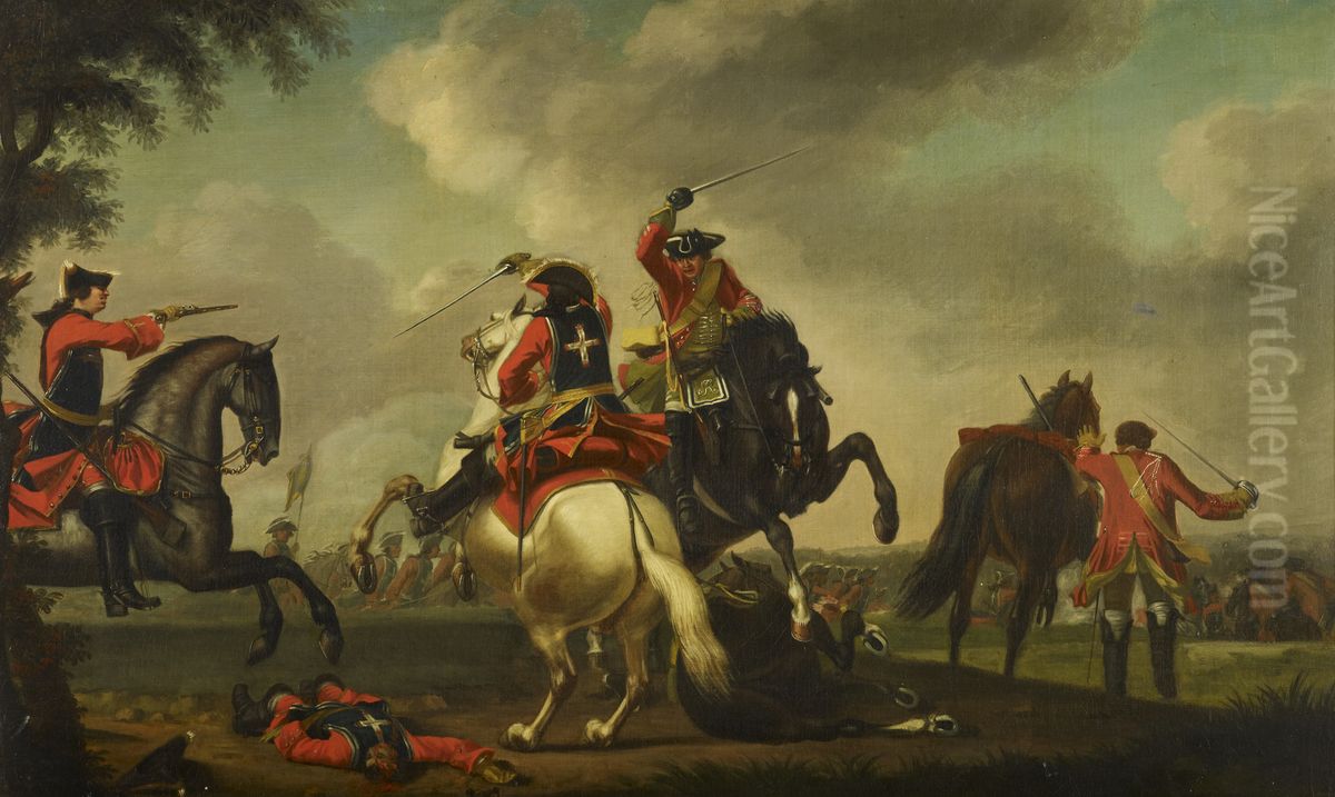 A Skirmish between English and French Cavalry Oil Painting by David Morier