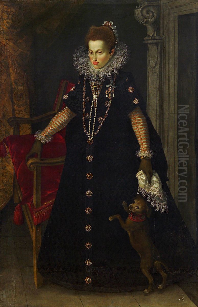 Erzherzogin Maria Anna (1574-1616), Herzogin in Bayern, mit einem Hund Oil Painting by Joseph The Elder Heintz