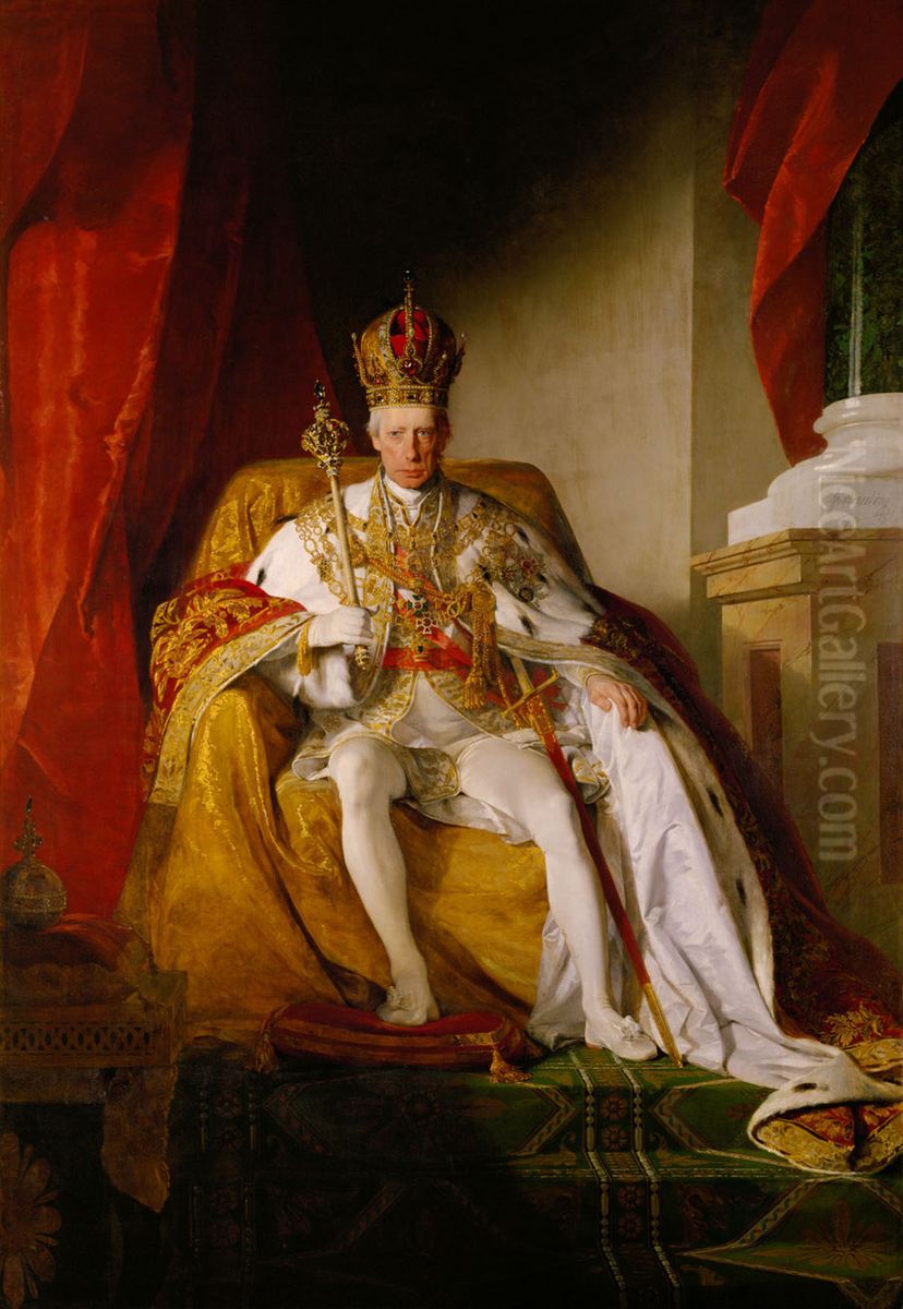 Emperor Franz I of Austria (1768-1835) wearing the Austrians imperial robes Oil Painting by Friedrich von Amerling