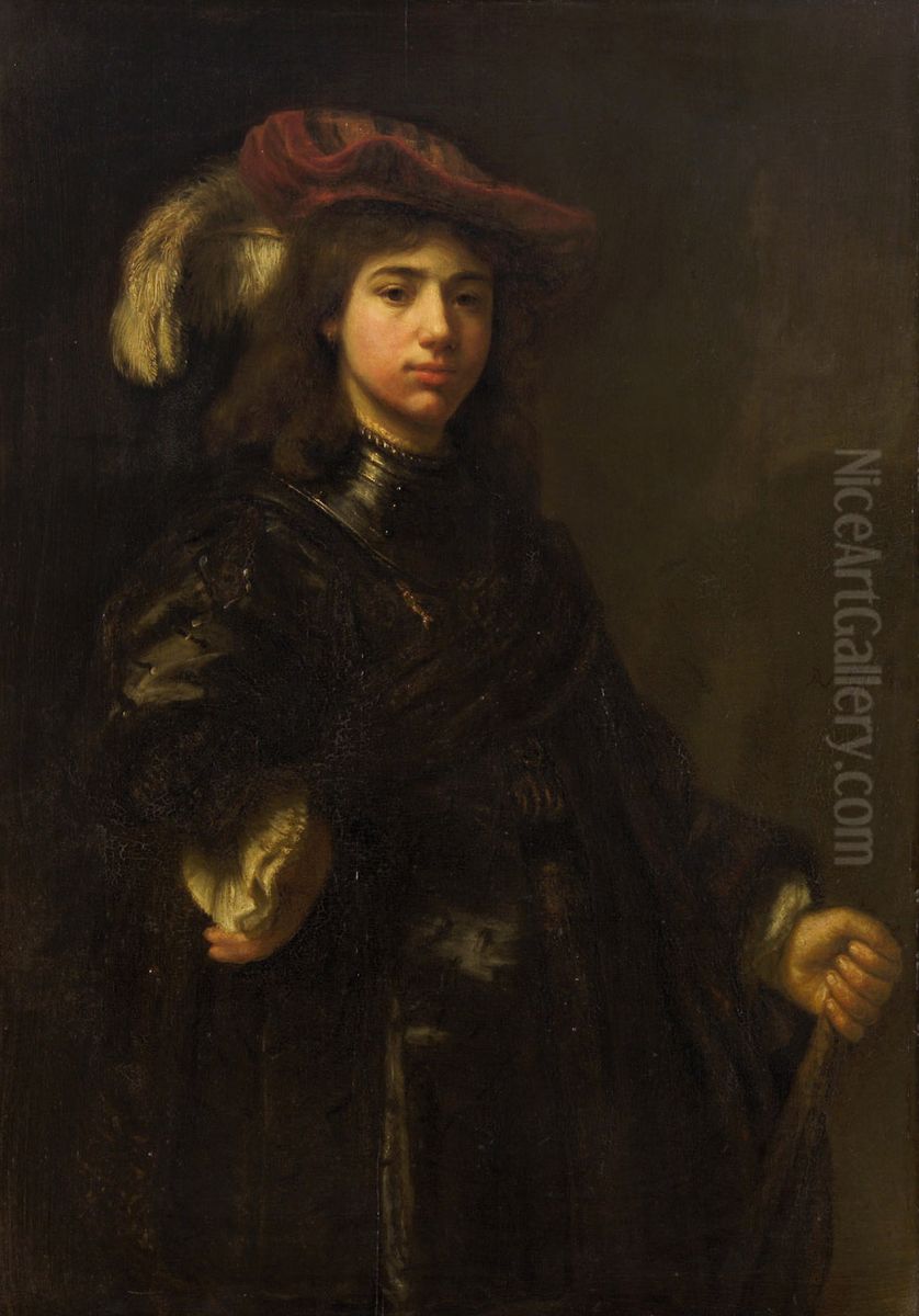 Junger Mann mit Federbarett und Halsberge Oil Painting by Reynier van Gherwen