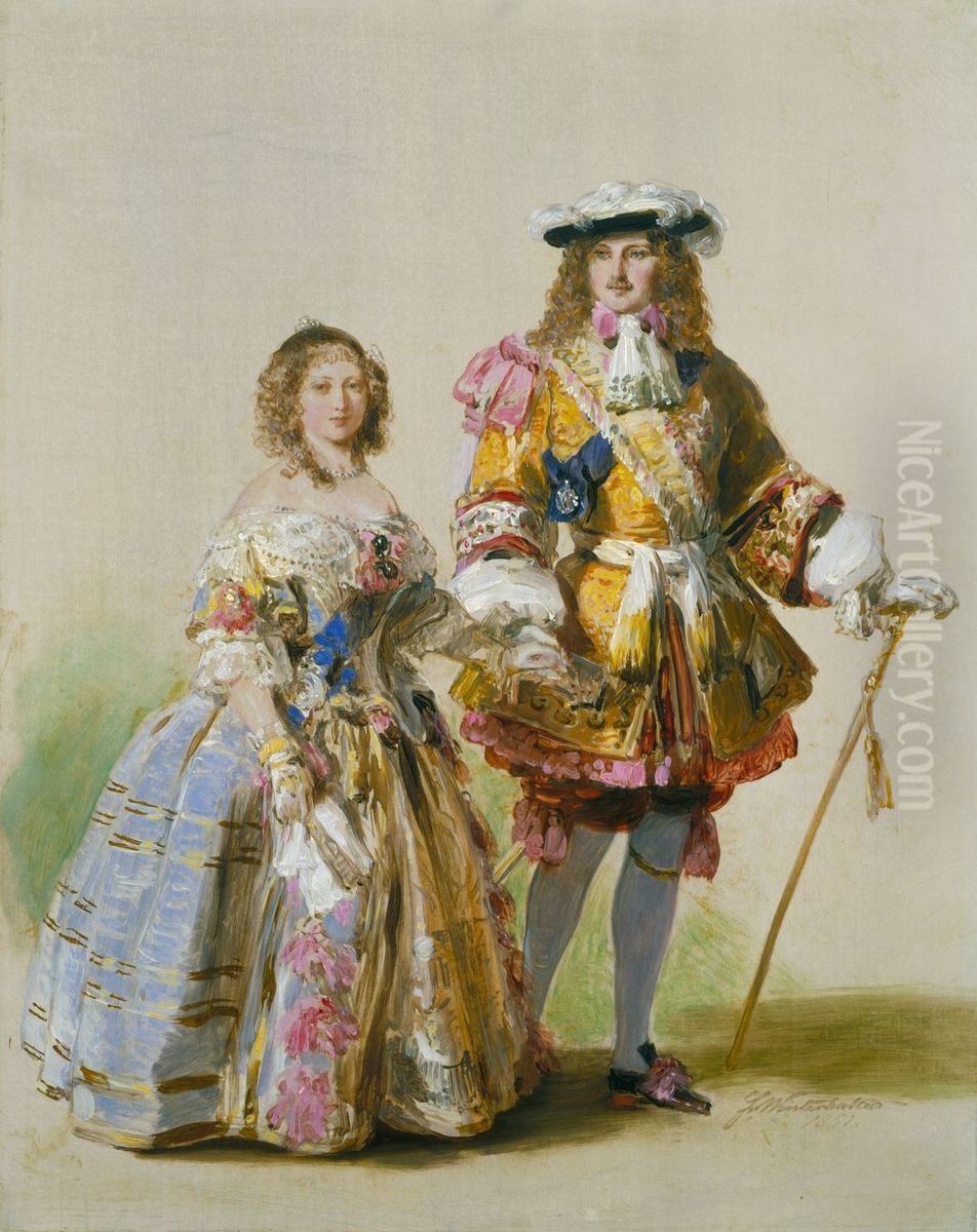 Study of Queen Victoria and Prince Albert in costumes of the time of Charles II Oil Painting by Franz Xavier Winterhalter