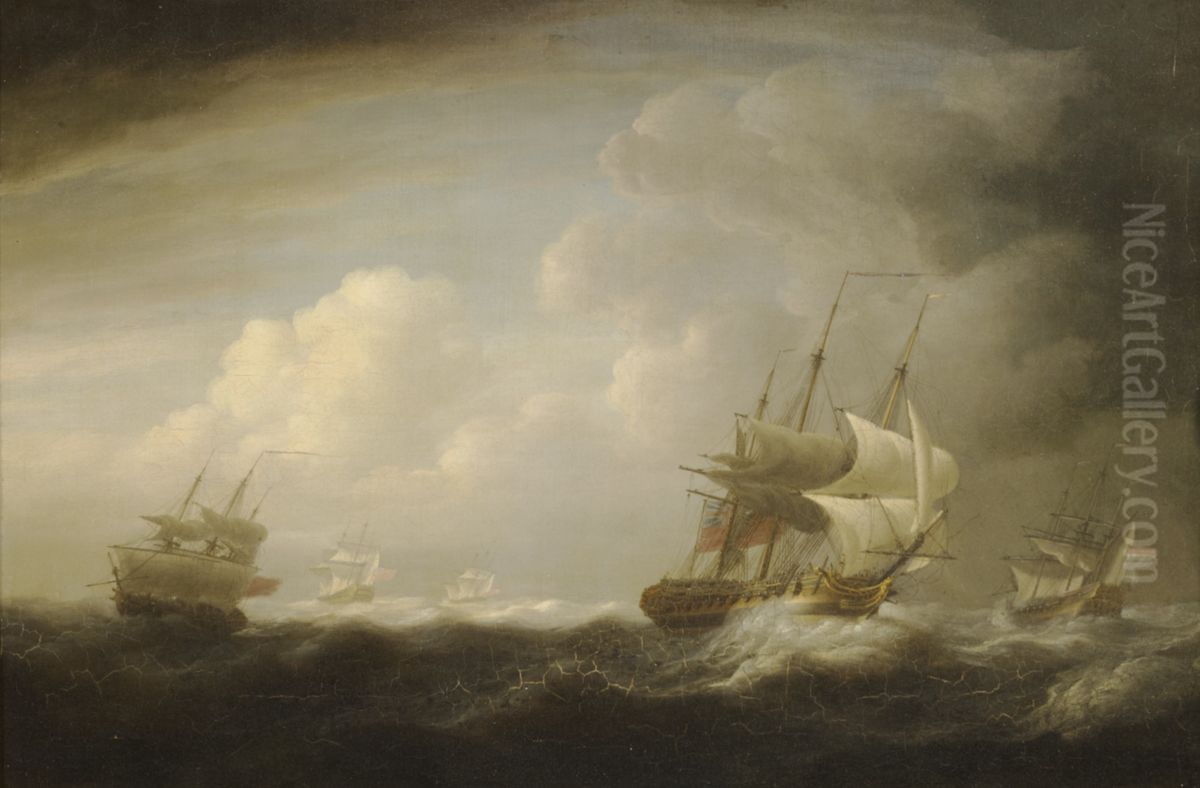 Ships in a Gale Oil Painting by Nicholas Pocock