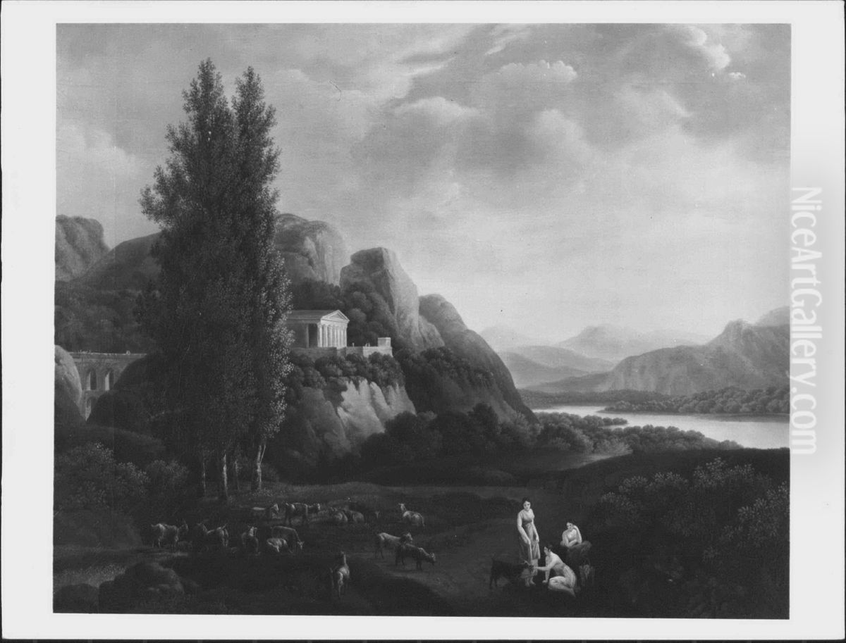 A Classical Landscape with Figures Oil Painting by Princess Victoria of Saxe-Coburg-Saalfeld