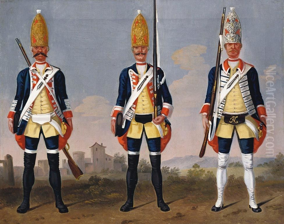 Grenadiers, Grenadier Regiment, Foot Guards and Regiment 'Konig'. Oil Painting by David Morier