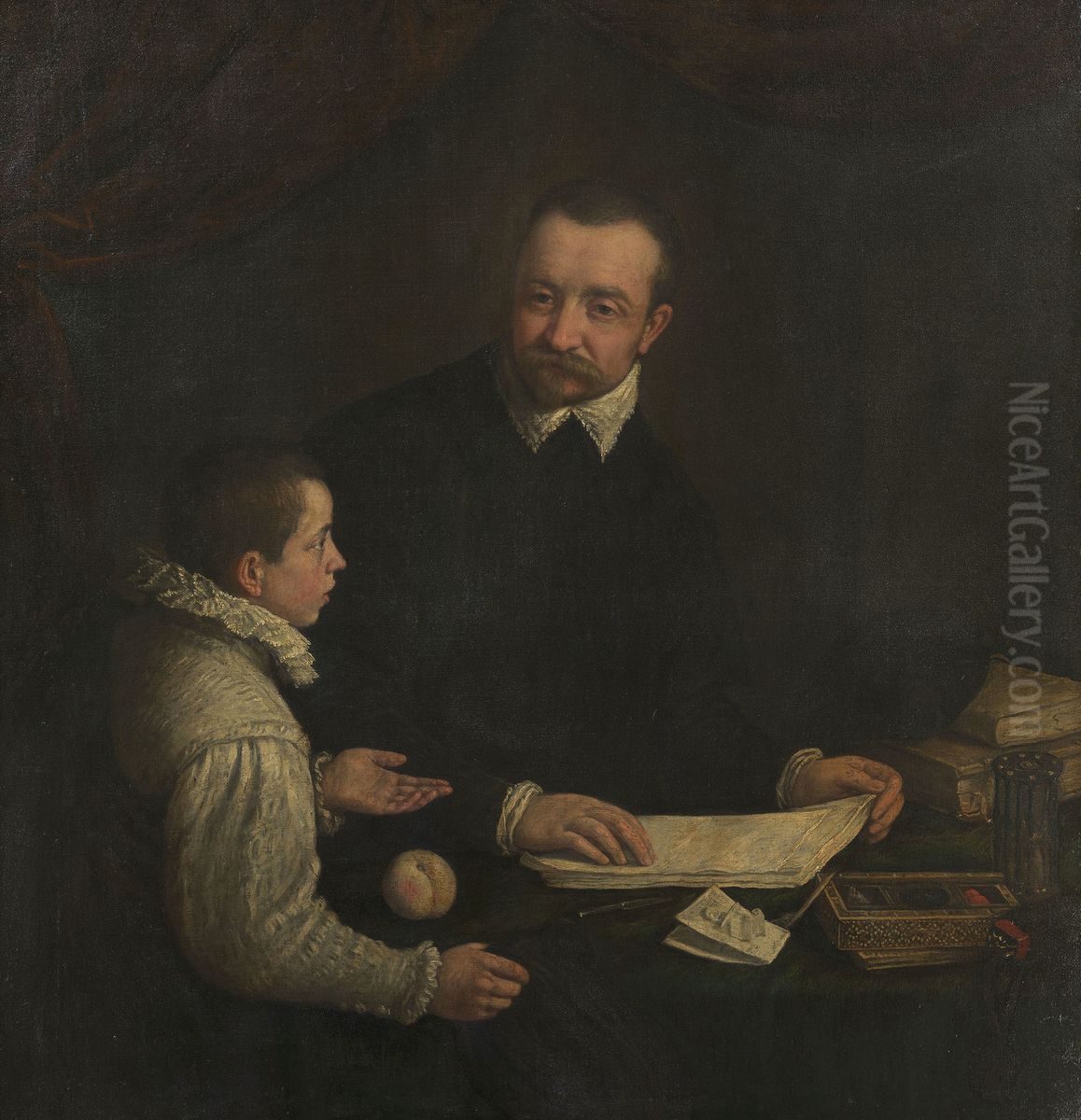 Portrait of a Boy with his Tutor Oil Painting by Leandro Bassano