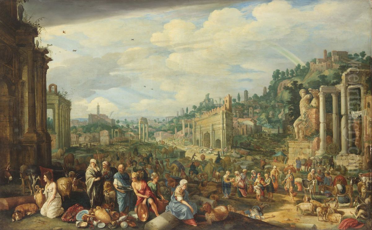 Ansicht des Campo Vaccino in Rom (Aufbruch der Israeliten aus Agypten) Oil Painting by Willem van Nieulandt II