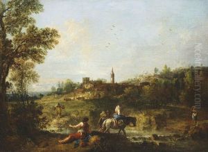 Landscape with a Woman fording a Stream on Horseback