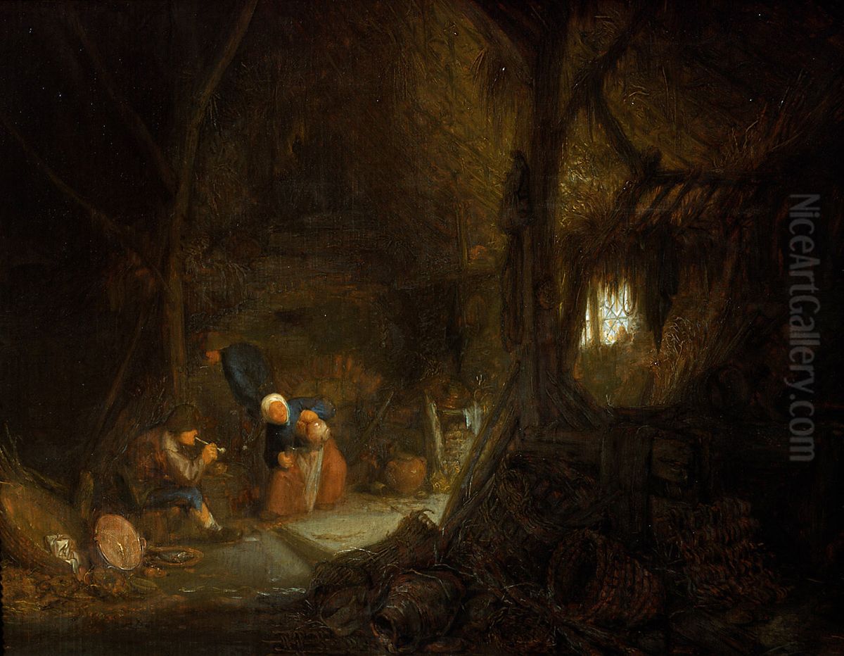 Peasants in a barn Oil Painting by Adriaen van Ostade