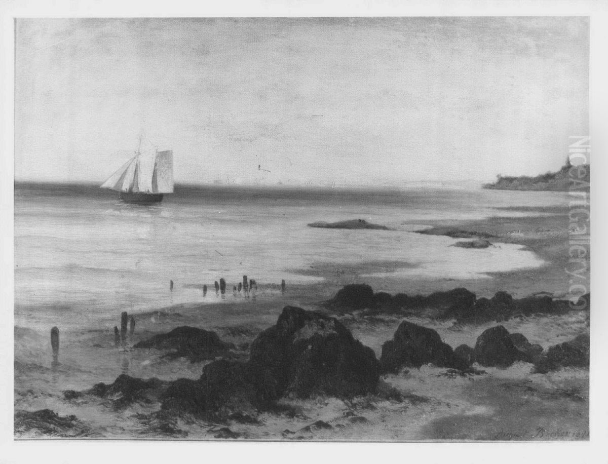 The Sea-Shore, Osborne Oil Painting by August Becker