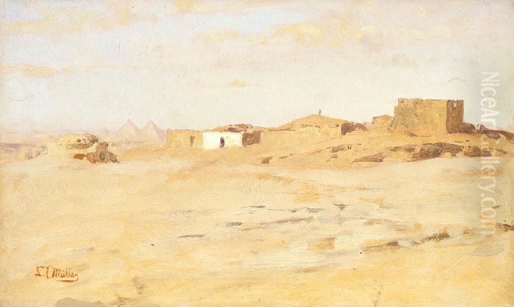 A Desert Village, Egypt Oil Painting by Leopold Carl Muller