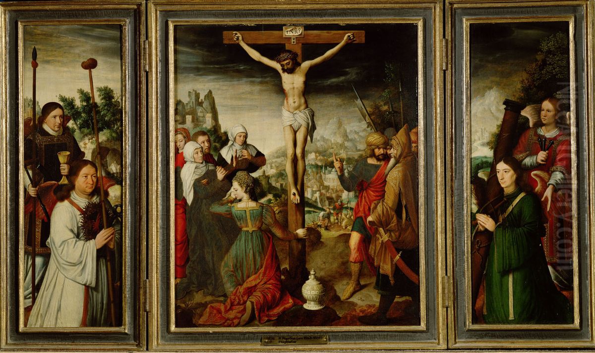 Kreuzigungstriptychon Oil Painting by Pieter Pourbus