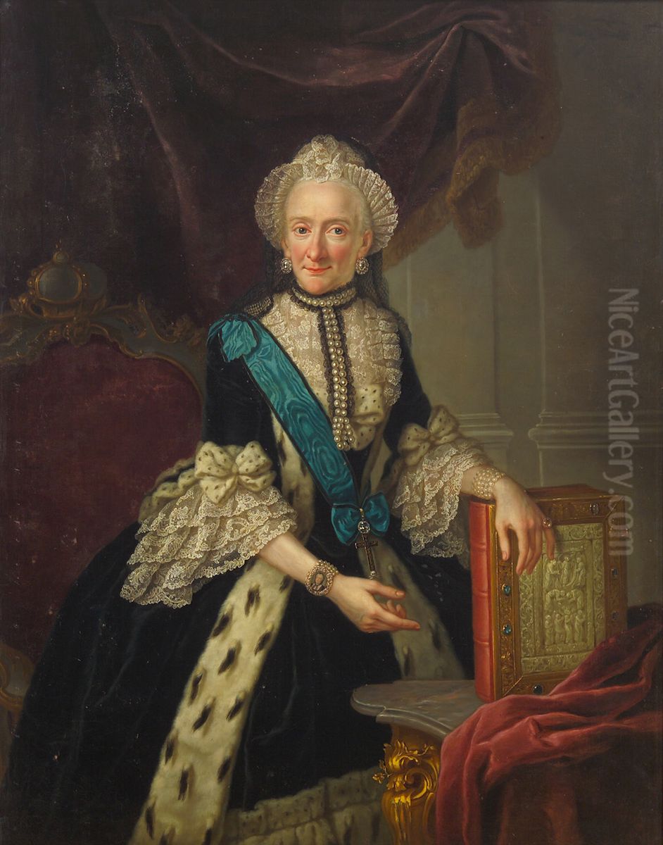 Therese Natalie (1728-1778) von Braunschweig - Wolfenbuttel als Abtissin von Gandersheim, Kniestuck Oil Painting by Anna Rosina de Gasc