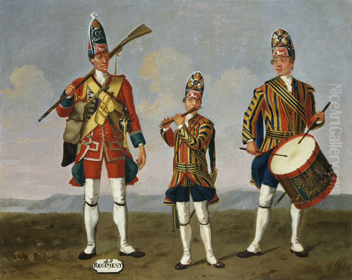 Grenadier, 49th Regiment of Foot, and Fifer and Drummer, Foot Guards, 1751 Oil Painting by David Morier
