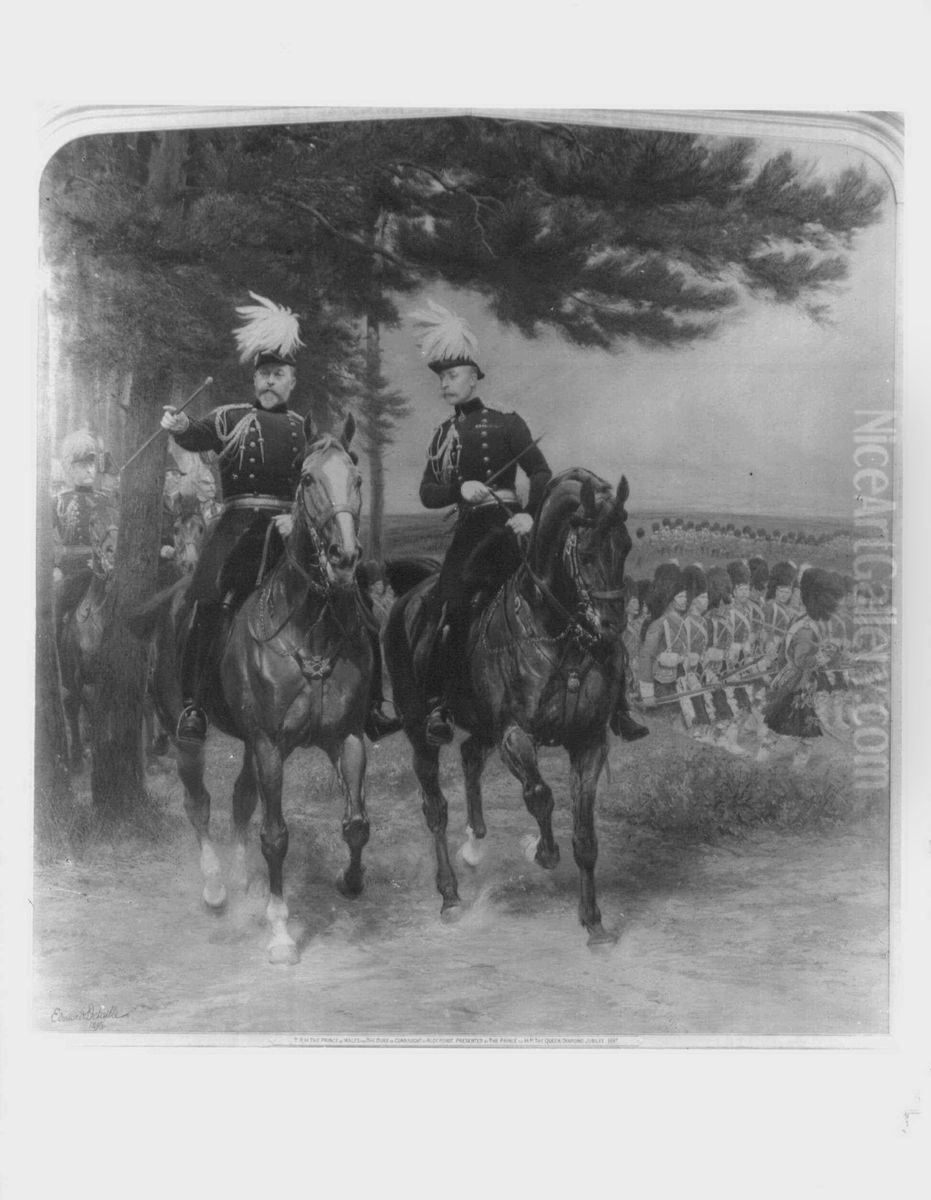 King Edward VII, when Prince of Wales, with Arthur, Duke of Connaught at Aldershot Oil Painting by Edouard Detaille