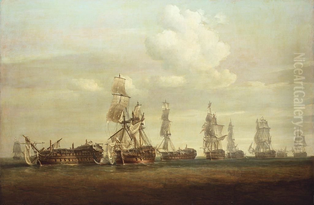 Sir Richard Strachan's Action off Ferrol Oil Painting by Nicholas Pocock
