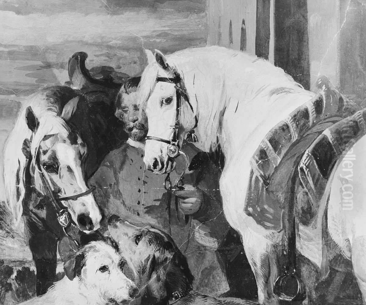 A Groom with Horses and Dogs Oil Painting by Sir Edwin Henry Landseer