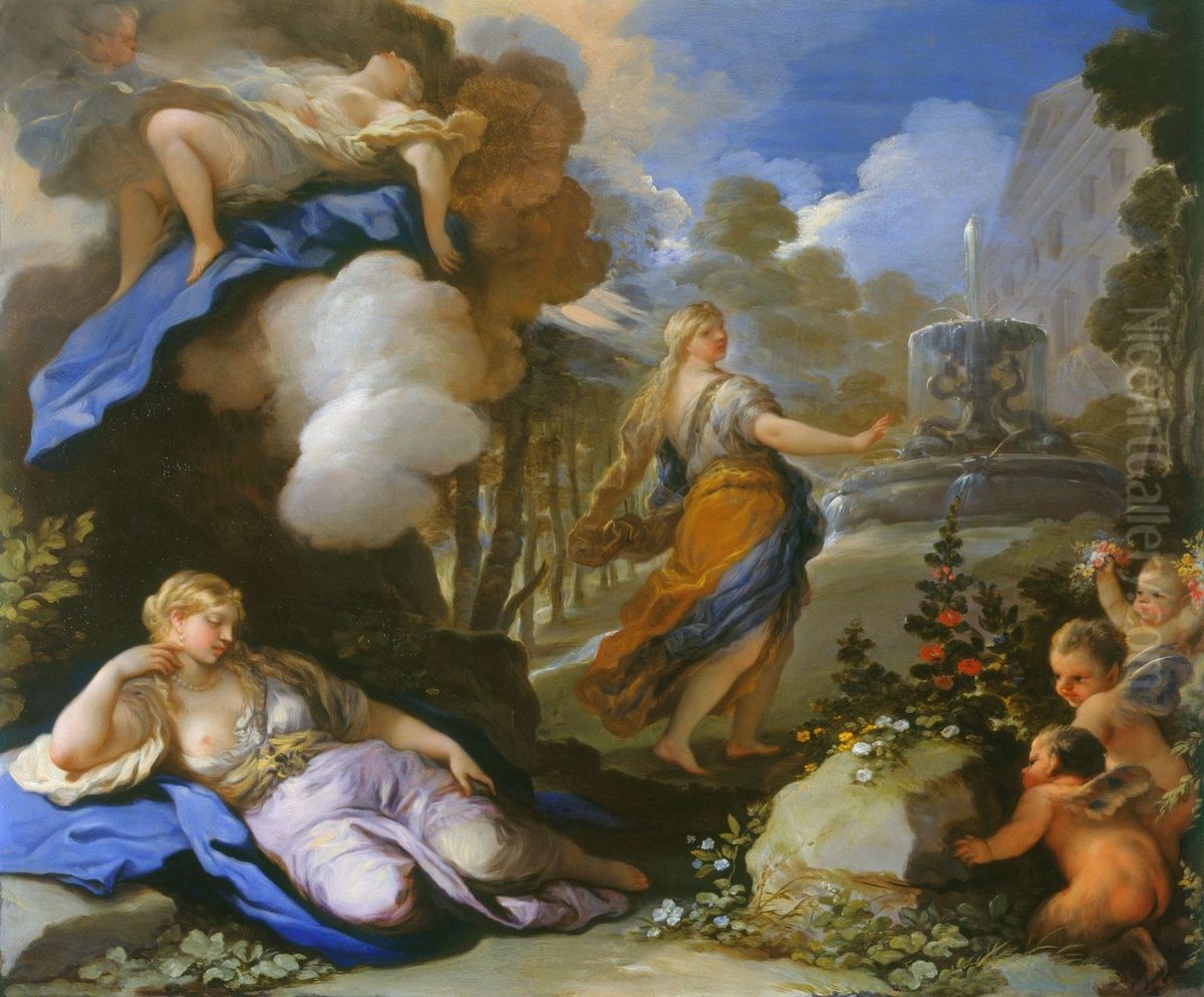 Psyche Transported and Discovering Cupid's Palace Oil Painting by Luca Giordano