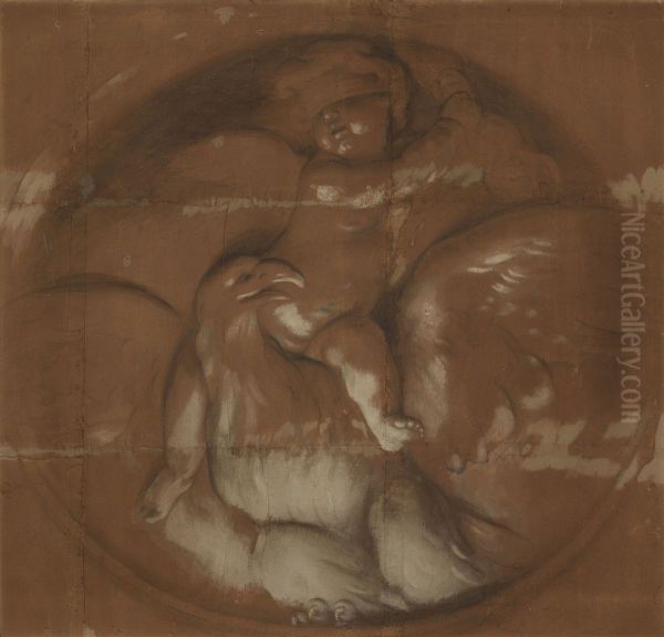 A Cupid, Blindfold, Seated on an Eagle Oil Painting by Carlo Cignani