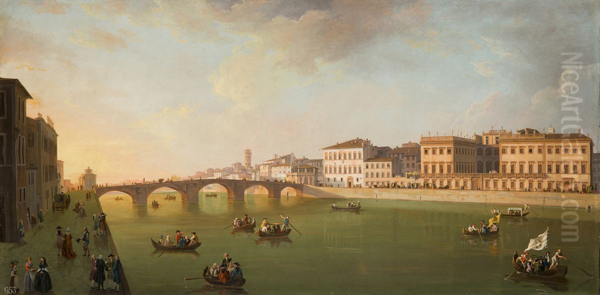 A View of the Arno in Florence by Day Oil Painting by Thomas Patch