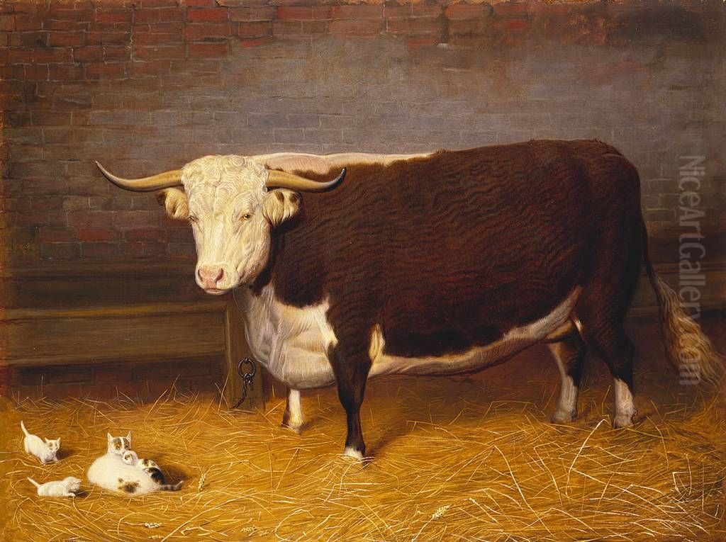 A Hereford Bullock Oil Painting by Friedrich Wilhelm Keyl
