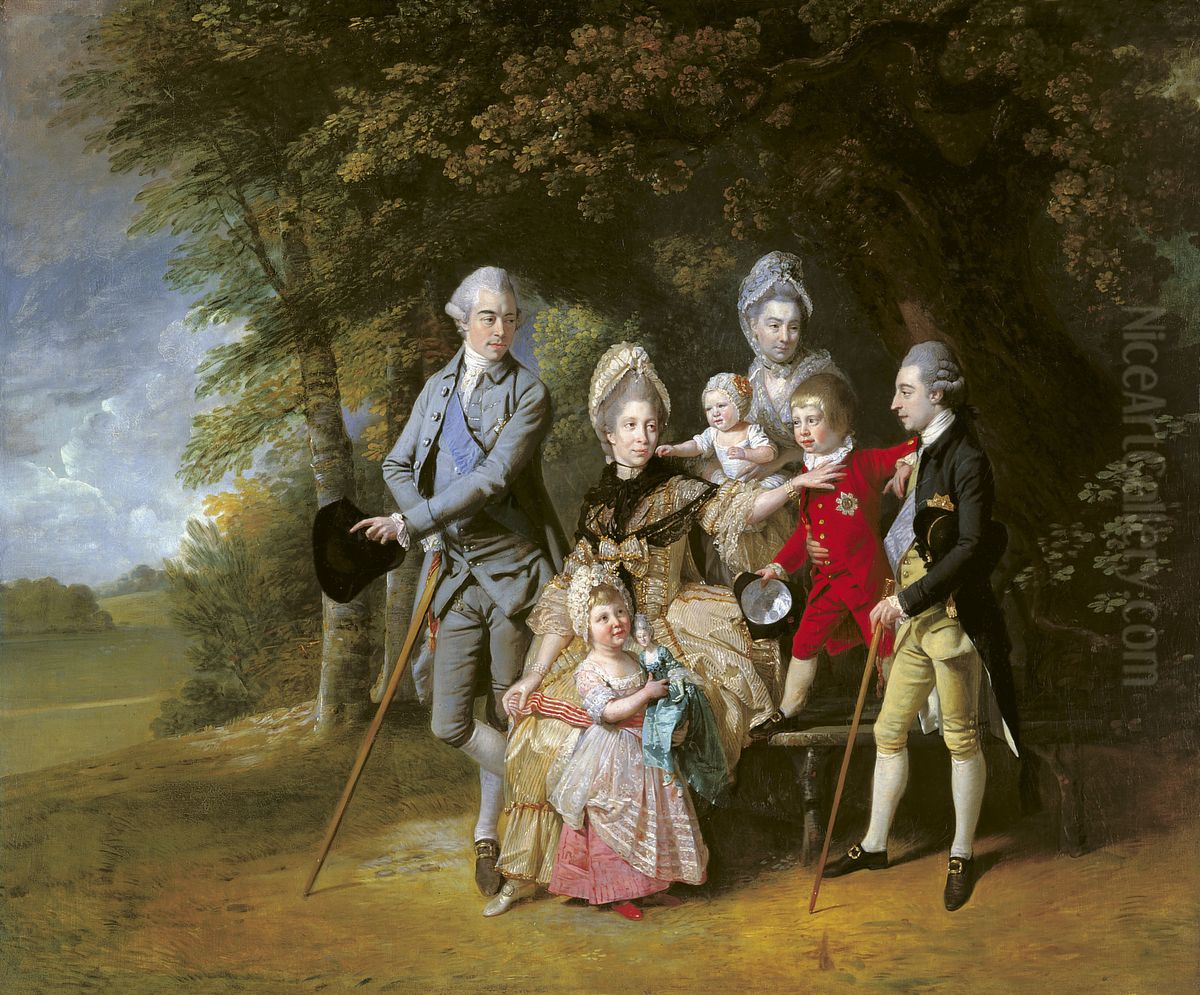 Queen Charlotte (1744-1818) with members of her family Oil Painting by Johann Zoffany