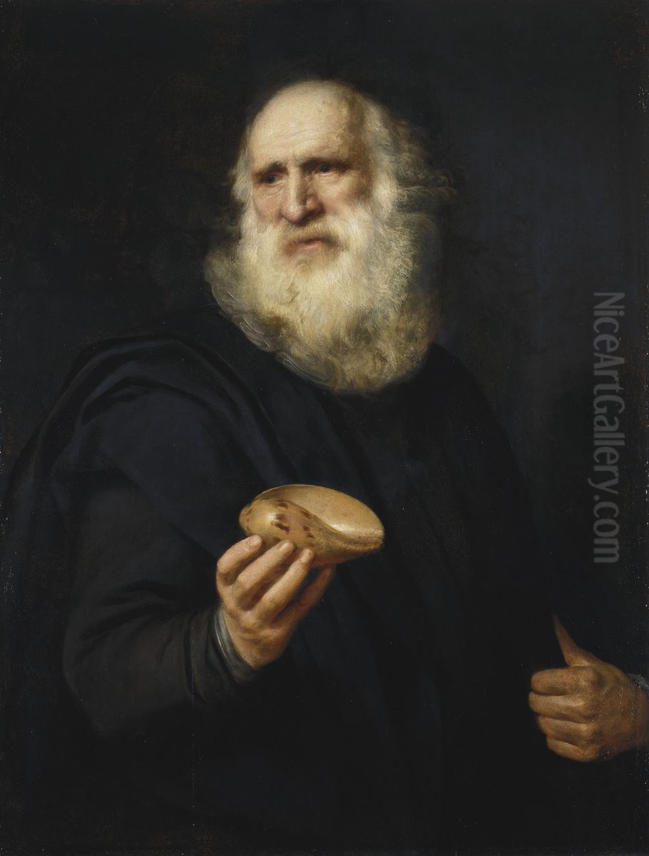 A Bearded Old Man with a Shell Oil Painting by Michiel Jansz. van Mierevelt