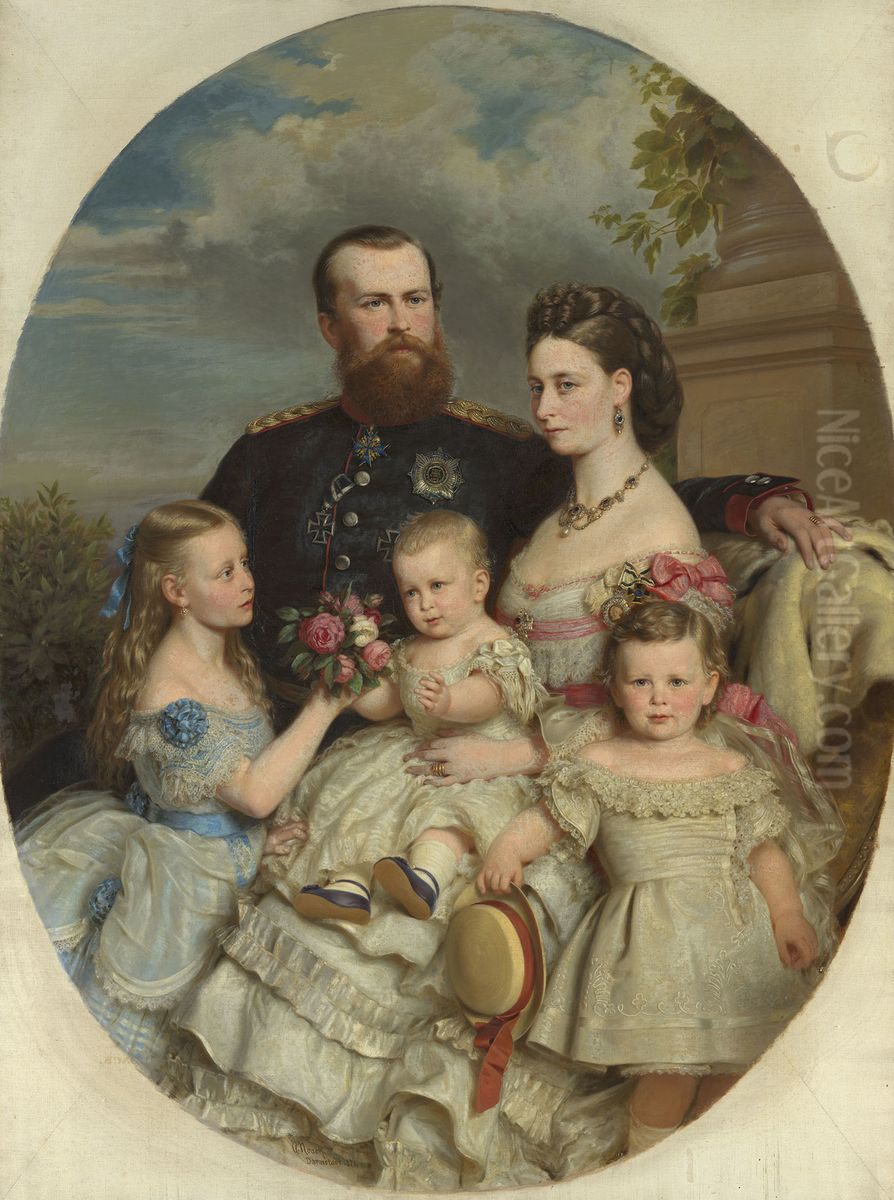 Prince Louis and Princess Alice of Hesse with three of their children Oil Painting by Christian Karl August Noack