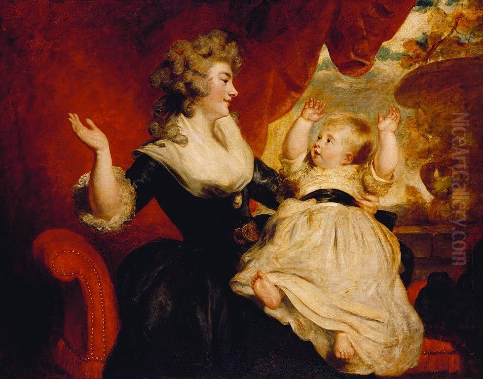 Georgiana, Duchess of Devonshire, with her daughter Georgiana, later Countess of Carlisle Oil Painting by William Etty