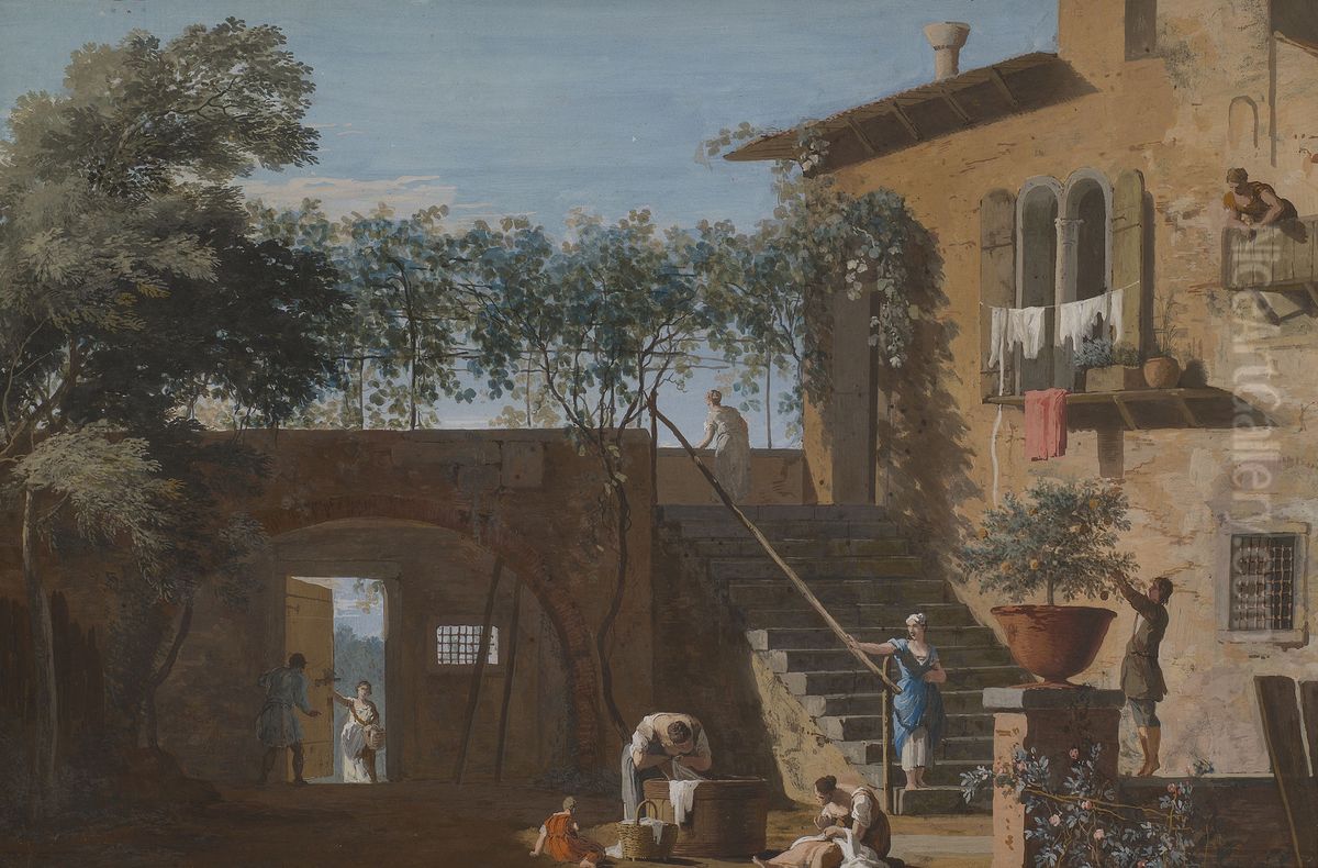 The Courtyard of a Country House Oil Painting by Marco Ricci