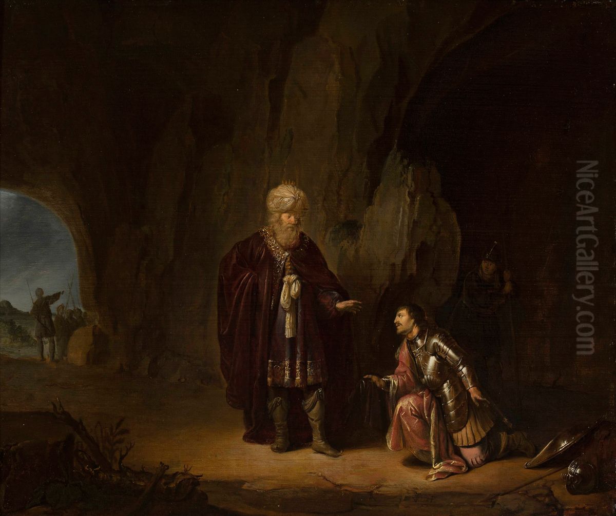 Saul and David in the cave of En-Gedi Oil Painting by Willem De Poorter