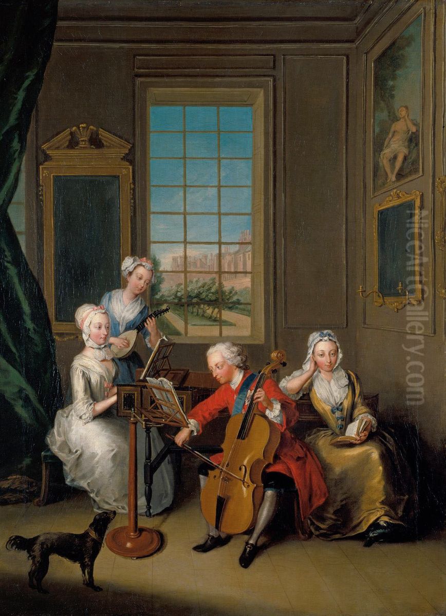 Frederick, Prince of Wales with his Three Eldest Sisters Oil Painting by Philippe Mercier