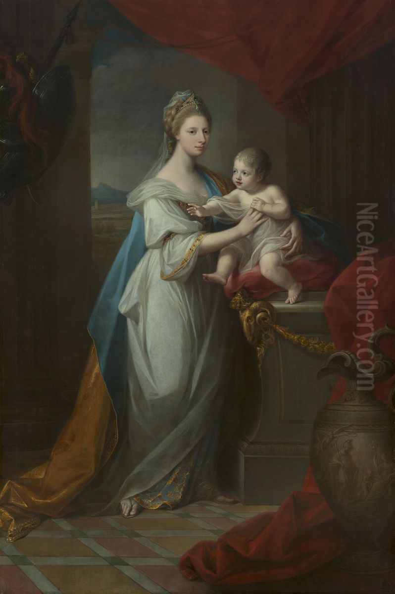 Augusta, Duchess of Brunswick, with her son Oil Painting by Angelica Kauffmann