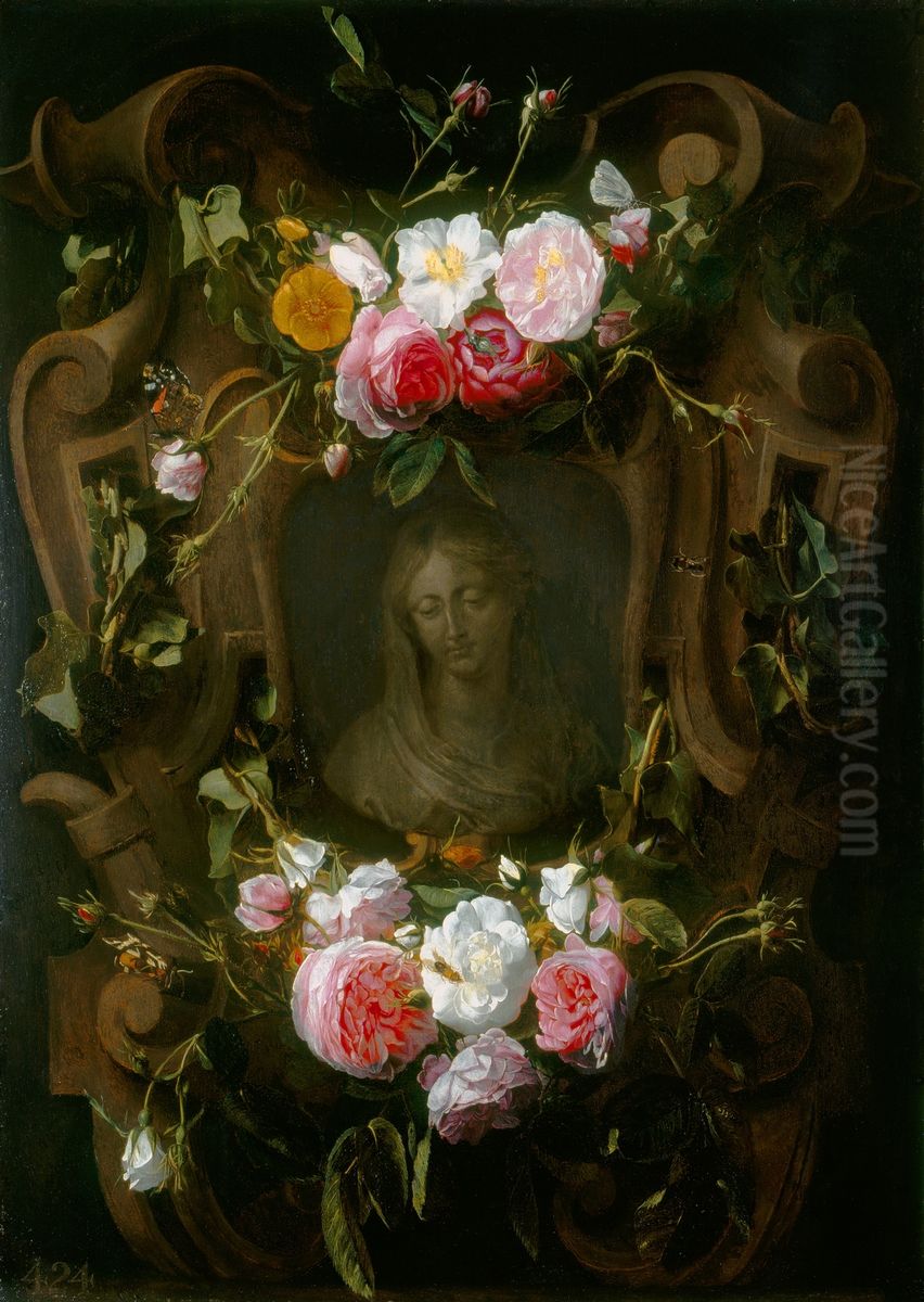 A Relief Embellished with a Garland of Roses Oil Painting by Daniel Seghers