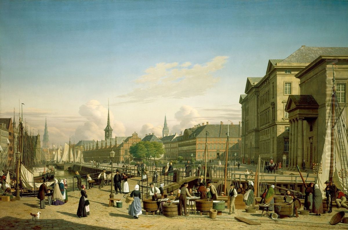 Christiansborg Palace from Hojbro Plads, Copenhagen Oil Painting by Heinrich Hansen