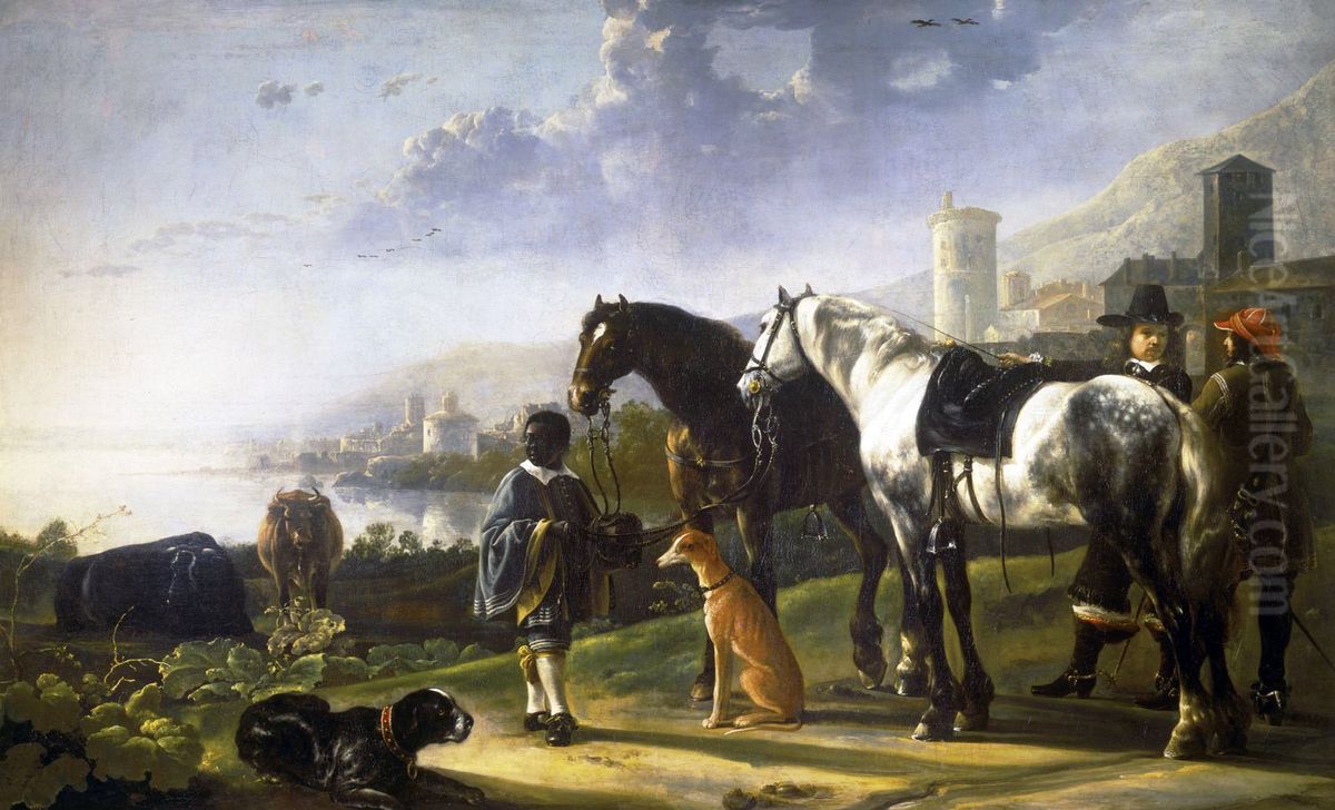 The Negro Page - A Page with Two Horses Oil Painting by Aelbert Cuyp