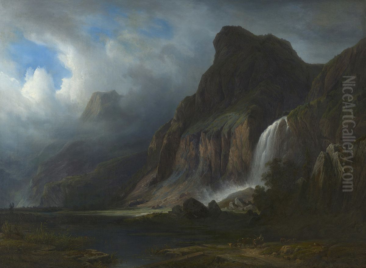 Chute de la Sallanche Oil Painting by Francois Diday