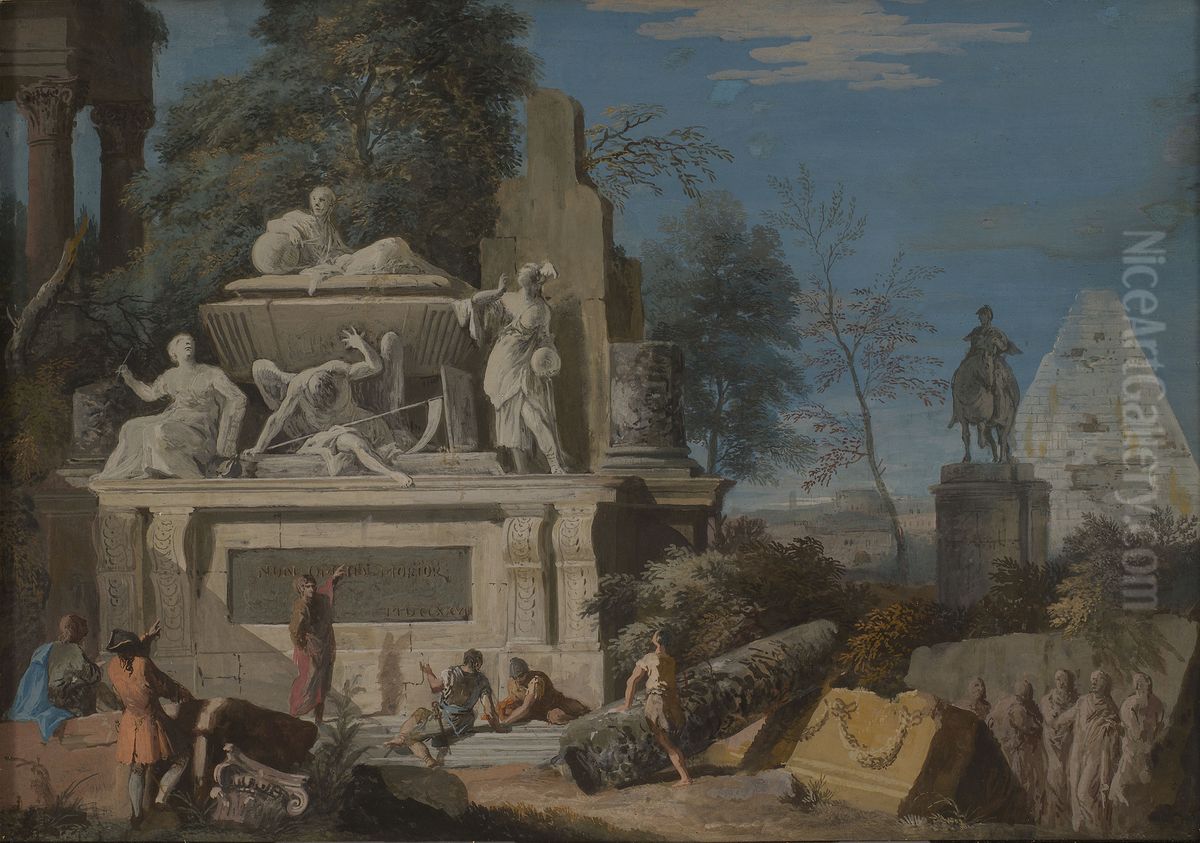 Allegory with a Monument to Newton Oil Painting by Marco Ricci