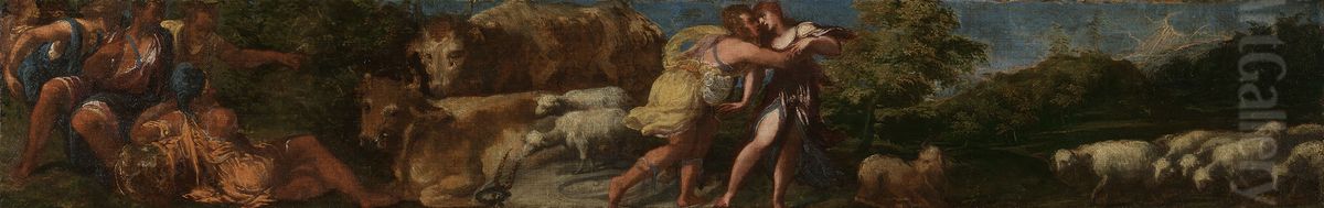 The Meeting of Jacob and Rachel Oil Painting by Andrea Schiavone