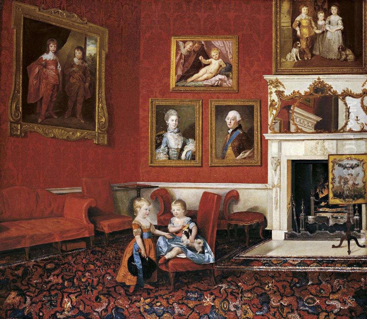George, Prince of Wales, and Frederick, later Duke of York, at Buckingham House Oil Painting by Johann Zoffany