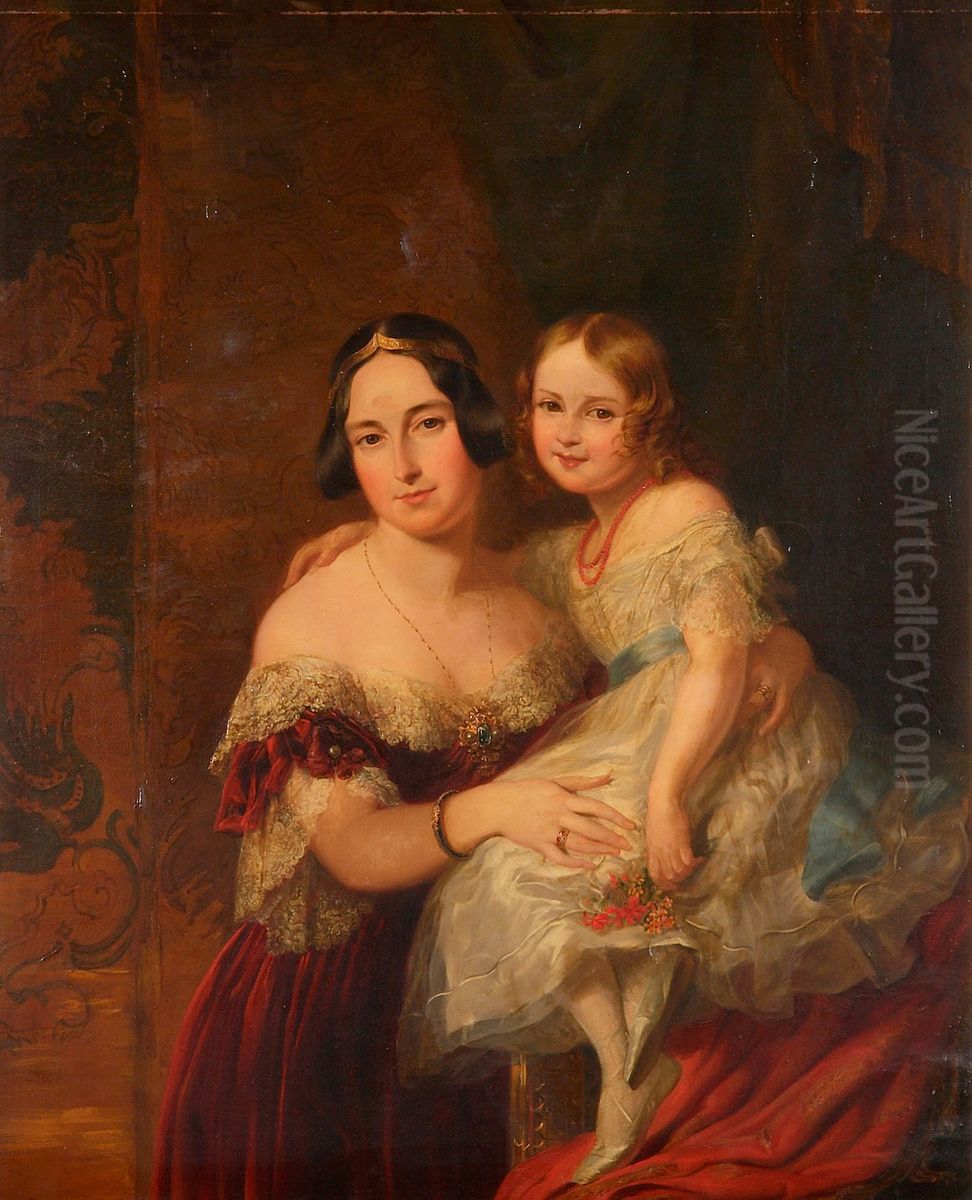 Feodora, Princess of Hohenlohe-Langenburg with her daughter Princess Adelaide Oil Painting by George Hayter