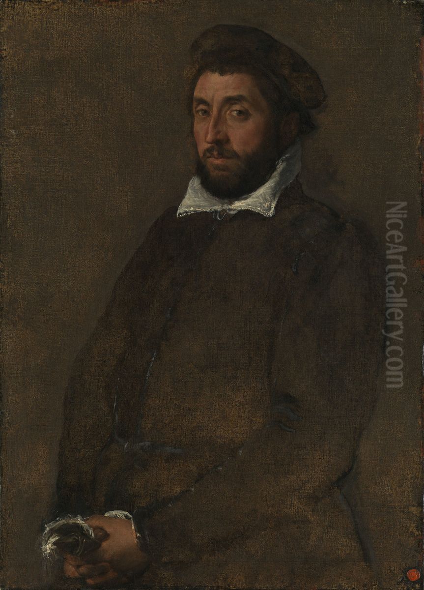 Portrait of a Man Holding Gloves Oil Painting by Jacopo Bassano