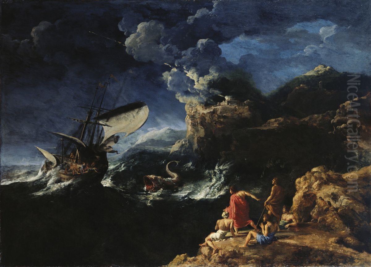 Seascape with Jonah and the Whale Oil Painting by Gaspard Dughet