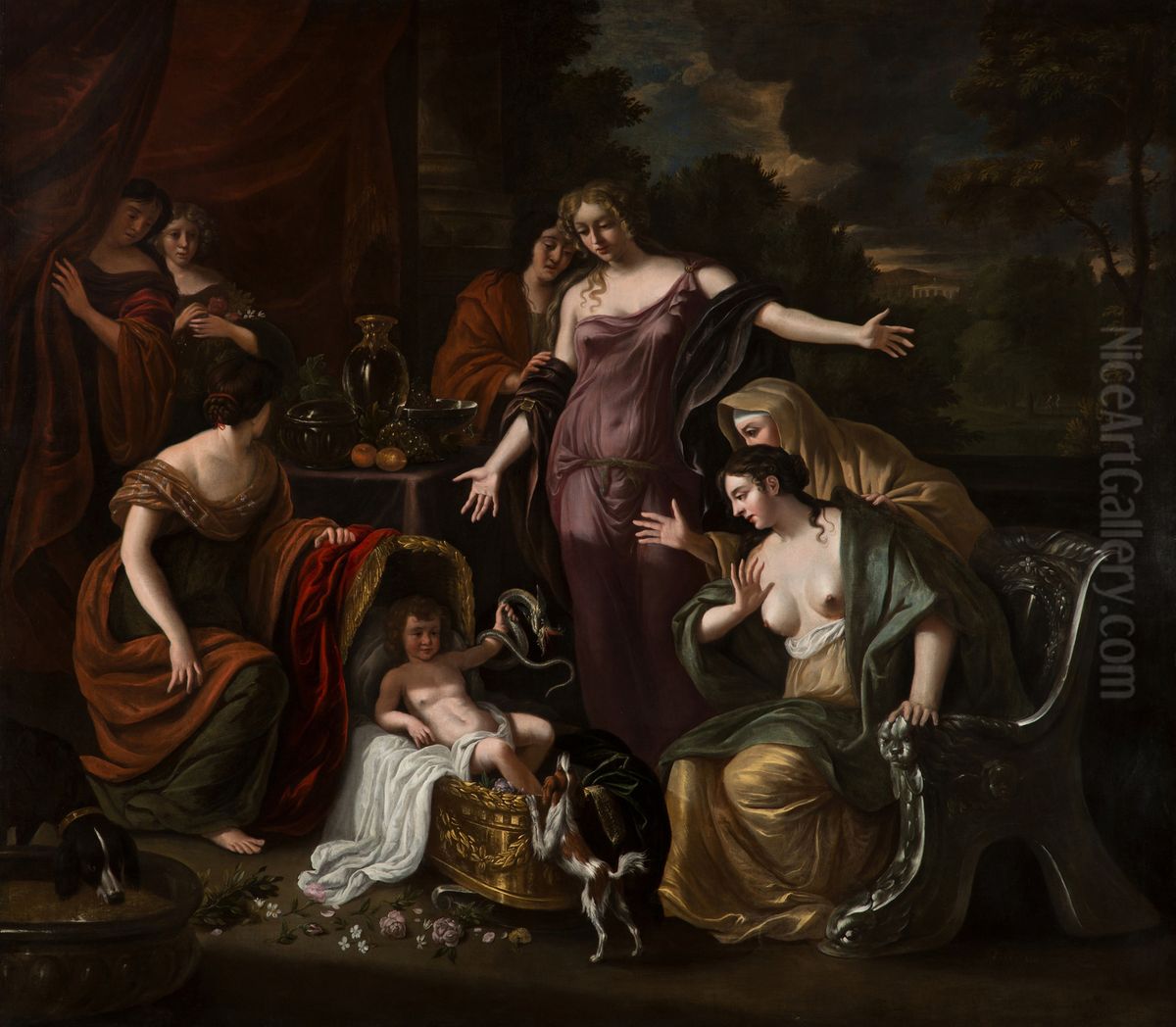 The Infant Hercules Strangling Serpents Oil Painting by Jacob de Wet II