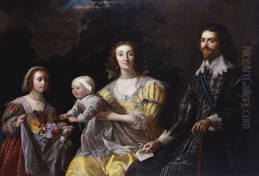 George Villiers, 1st Duke of Buckingham (1592-1628) with his Family Oil Painting by Gerard van Honthorst