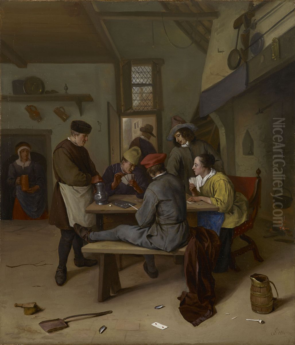 Card Players in a Tavern Oil Painting by Jan Steen