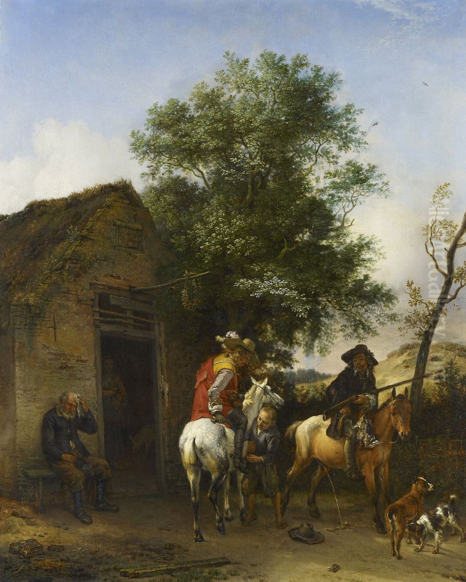 Two Sportsmen Outside an Inn Oil Painting by Paulus Potter