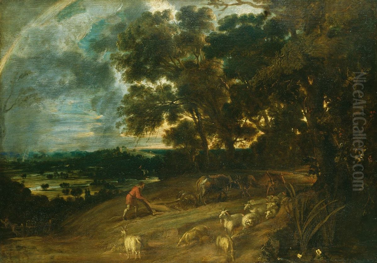 Landscape with a Rainbow Oil Painting by Frans Wouters